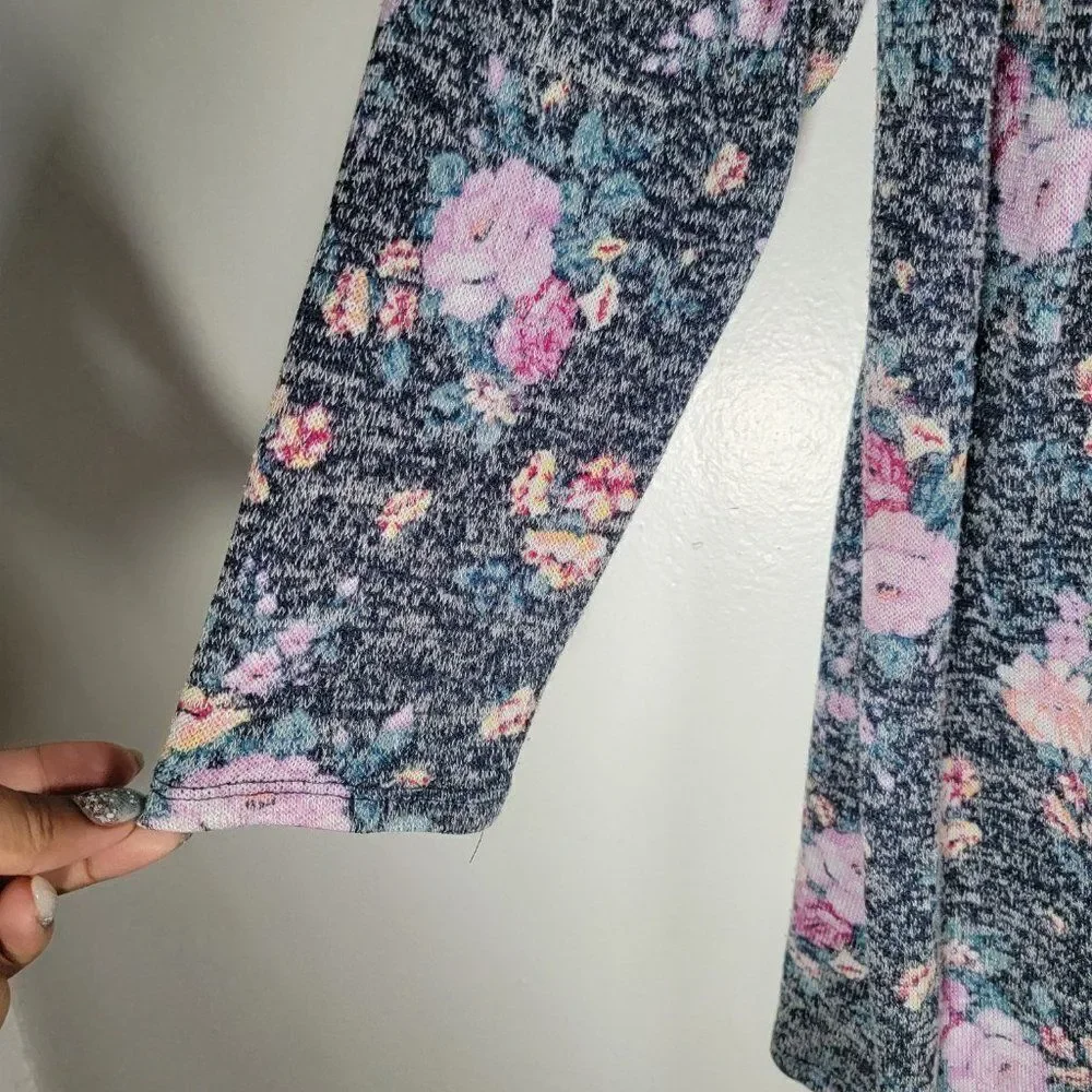 Wallflower Womens Black Floral Open Front Long Sleeve Cardigan Sweater Size XL
